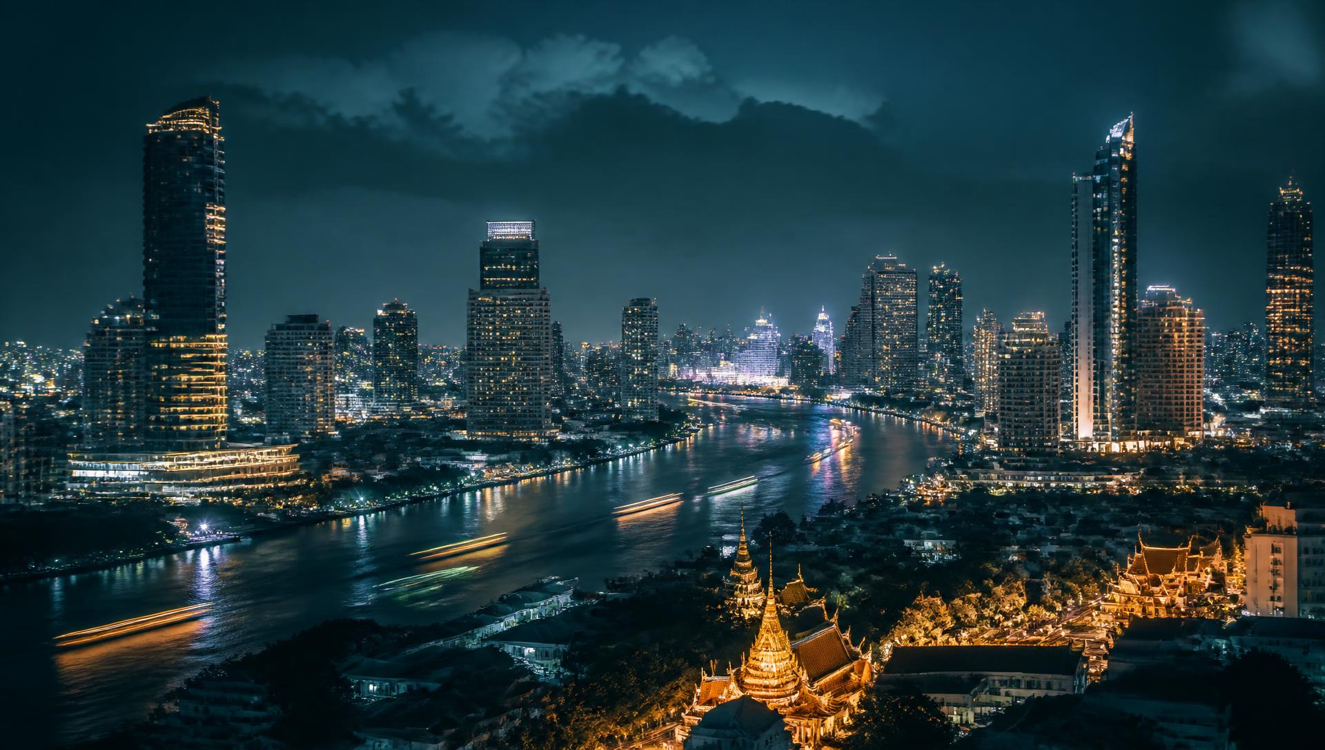 Bangkok skyline at night, host city of the Asia Automated AI automation summit